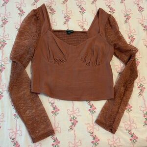 Wild Fable Brown Ruched Crop Blouse